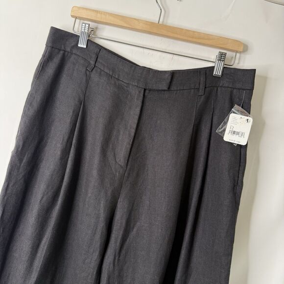 Free People LYLA 100% Linen Trousers 12 Wide Leg Pleated Pintuck Capsule NWT - Picture 3 of 15